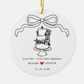 Hand getrokken bruidstaart keramisch ornament (Voorkant)