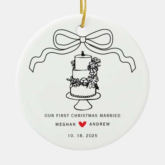 Hand getrokken bruidstaart keramisch ornament (Voorkant)