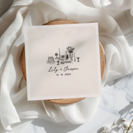 Hand getrokken bruiloft eten servet