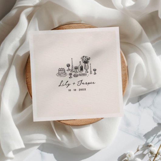 Hand getrokken bruiloft eten servet