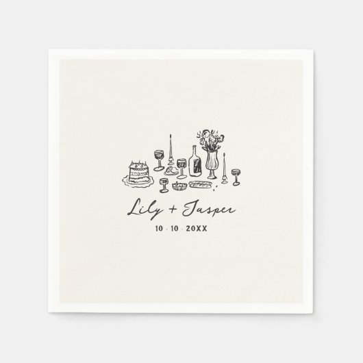 Hand getrokken bruiloft eten servet (Voorkant)