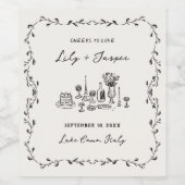 Hand getrokken bruiloft eten wijn etiket (Enkel label)