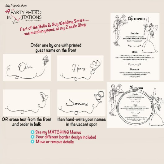 Hand getrokken bruiloft plaats kaart