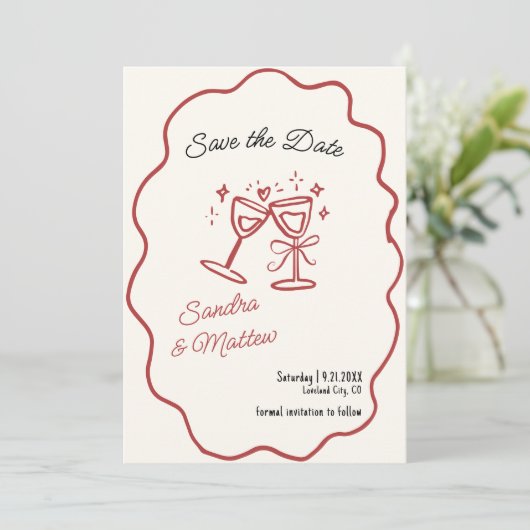 Hand getrokken bruiloft Save the Date Kaart (Staand voorkant)