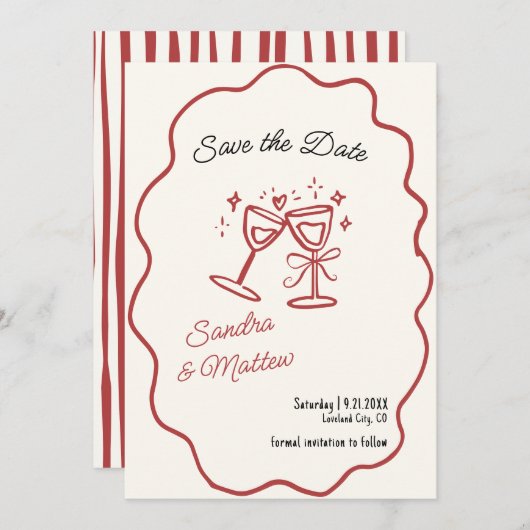 Hand getrokken bruiloft Save the Date Kaart (Voorkant / Achterkant)