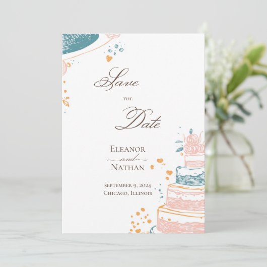 Hand getrokken bruiloft Sophisticated Opslaan van  Kaart (Staand voorkant)