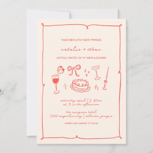 Hand getrokken bruiloft uitnodiging (Voorkant)