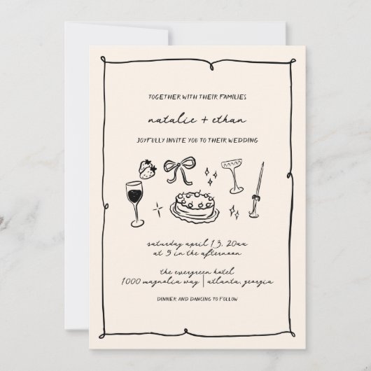 Hand getrokken bruiloft uitnodiging (Voorkant)