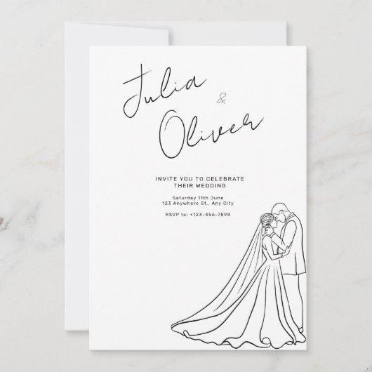Hand getrokken bruiloft uitnodiging minimalistisch (Voorkant)