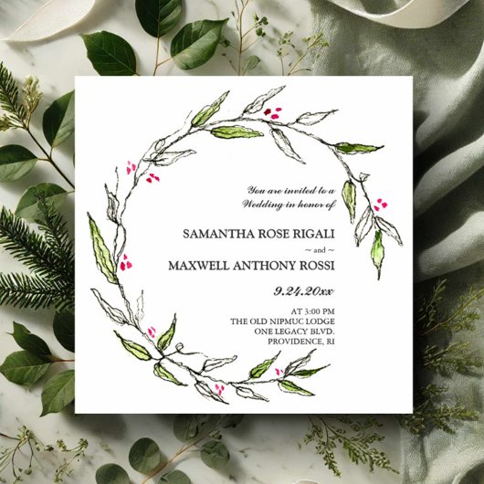 Hand getrokken bruiloft uitnodigingen botanisch
