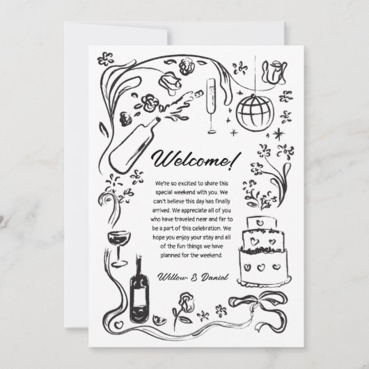 Hand getrokken bruiloft welkom reisschema Kaart (Voorkant)