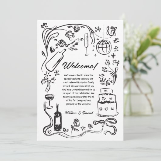 Hand getrokken bruiloft welkom reisschema Kaart (Staand voorkant)