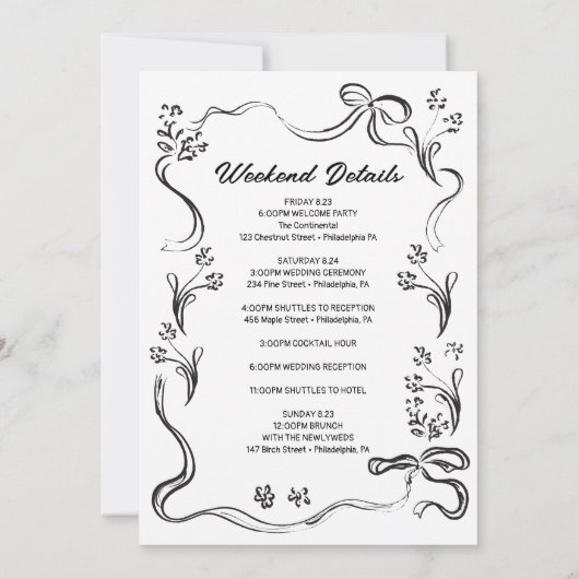 Hand getrokken bruiloft welkom reisschema Kaart (Achterkant)