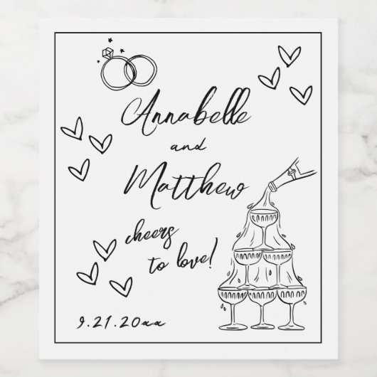 Hand getrokken bruiloft wijn etiket (Enkel label)
