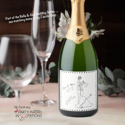 hand getrokken bruiloft wijn label sparkling wijnetiket