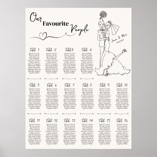 Hand getrokken bruiloft zitgrafiek poster (Voorkant)