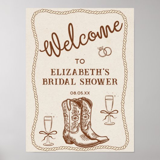 Hand getrokken bruin Cowgirl Western laarzen Welko Poster (Voorkant)