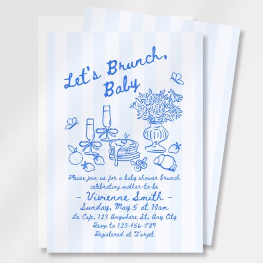 Hand getrokken brunch Baby shower afdrukbare uitno Kaart