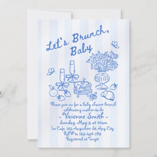 Hand getrokken brunch Baby shower afdrukbare uitno Kaart (Voorkant)
