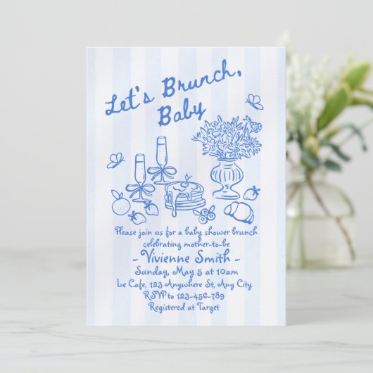 Hand getrokken brunch Baby shower afdrukbare uitno Kaart (Staand voorkant)