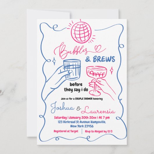 Hand getrokken bubbels en brouwt koppels douche kaart (Voorkant)