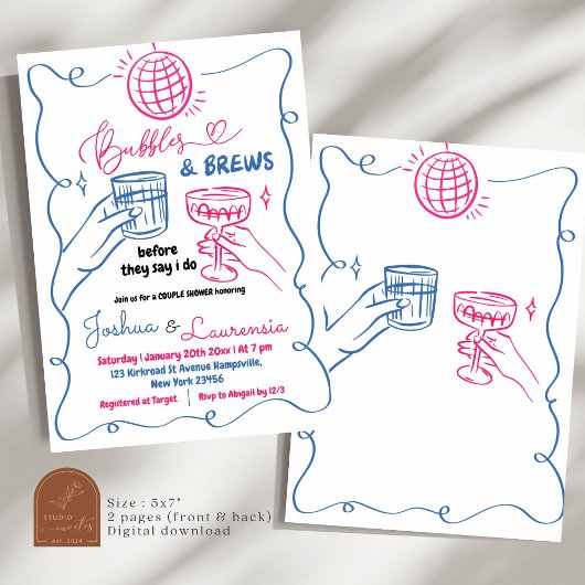 Hand getrokken bubbels en brouwt koppels douche kaart