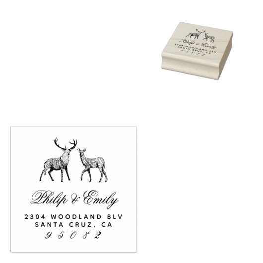 Hand-getrokken Buck & Doe Bruiloft Retouradres Rubberstempel (Gestempeld)