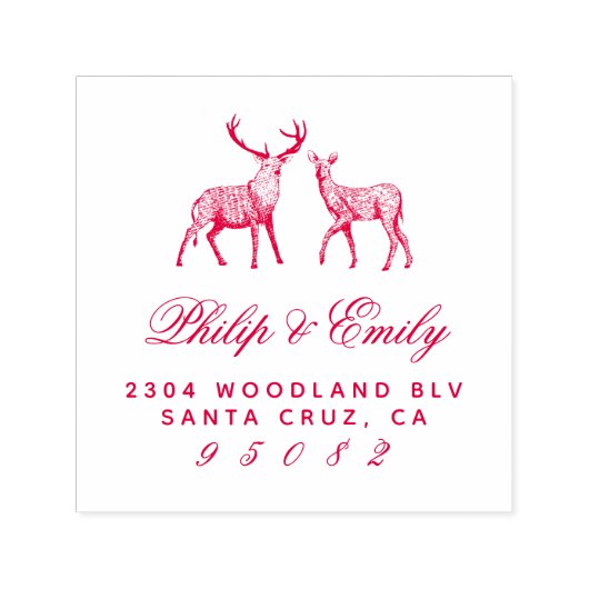 Hand-getrokken Buck & Doe Bruiloft Retouradres Zelfinktende Stempel (Design)