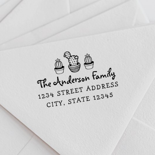 Hand getrokken cactus familienaam retouradres rubberstempel