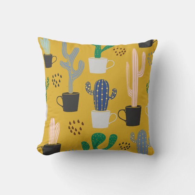 Hand-getrokken Cactus  Patroon Kussen (Voorkant)