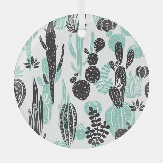 Hand getrokken cactussen: Doodle naadloos Glas Ornament (Voorkant)