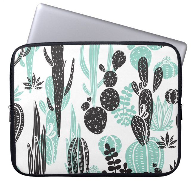 Hand getrokken cactussen: Doodle naadloos Laptop Sleeve (Voorkant)