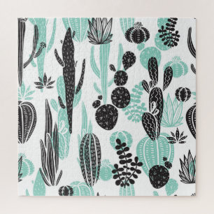 Hand getrokken cactussen: Doodle naadloos Legpuzzel