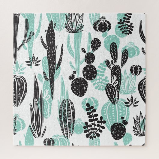 Hand getrokken cactussen: Doodle naadloos Legpuzzel (Verticaal)