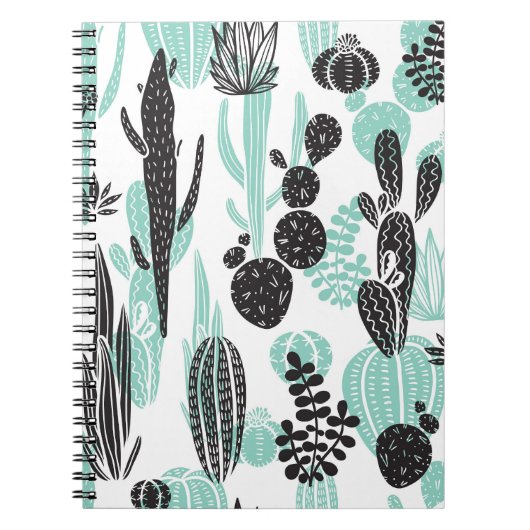 Hand getrokken cactussen: Doodle naadloos Notitieboek (Voorkant)