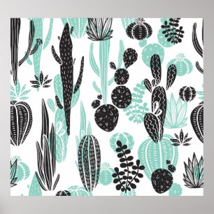 Hand getrokken cactussen: Doodle naadloos Poster