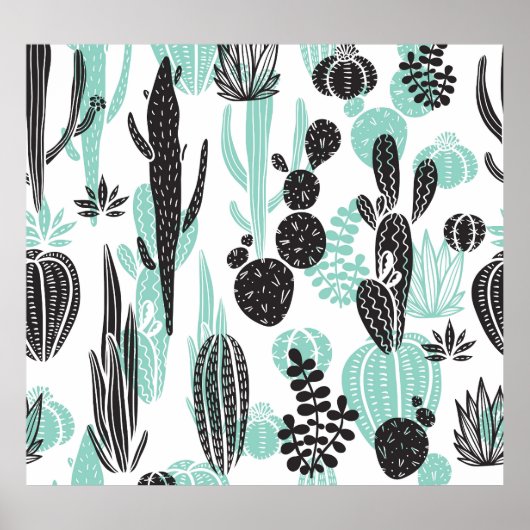 Hand getrokken cactussen: Doodle naadloos Poster (Voorkant)