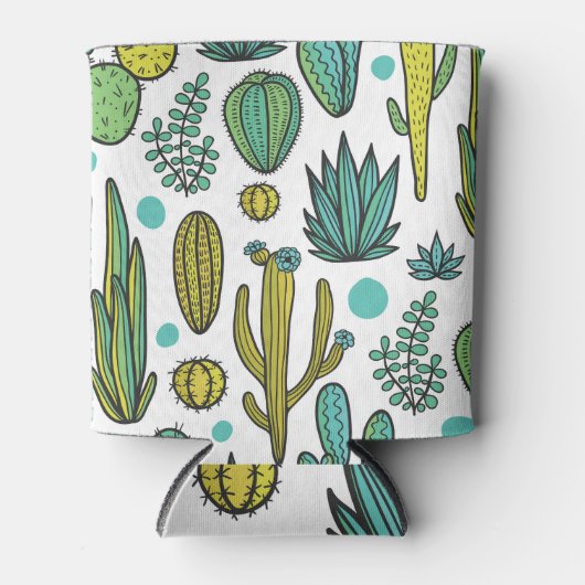 Hand getrokken cactussen natuurlijk patroon blikjeskoeler (Voorkant)