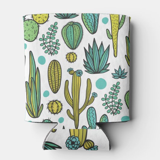 Hand getrokken cactussen natuurlijk patroon blikjeskoeler (Achterkant)