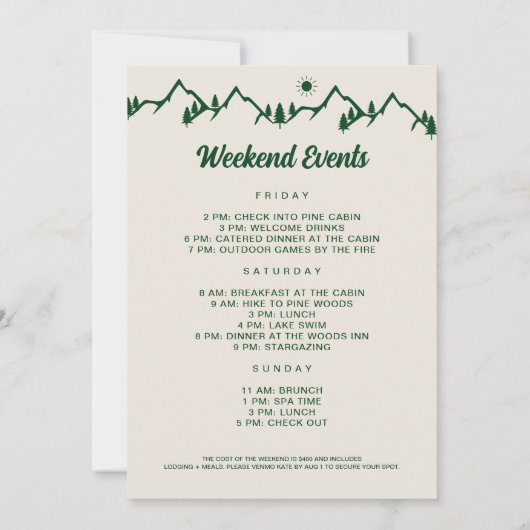 Hand getrokken Camp Bachelorette Weekend Kaart (Achterkant)