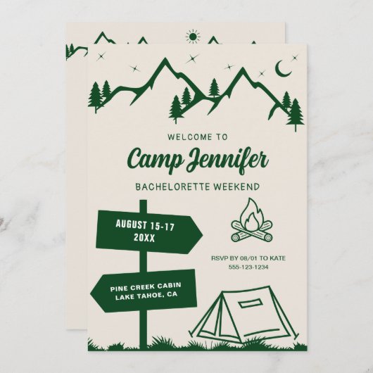 Hand getrokken Camp Bachelorette Weekend Kaart (Voorkant / Achterkant)