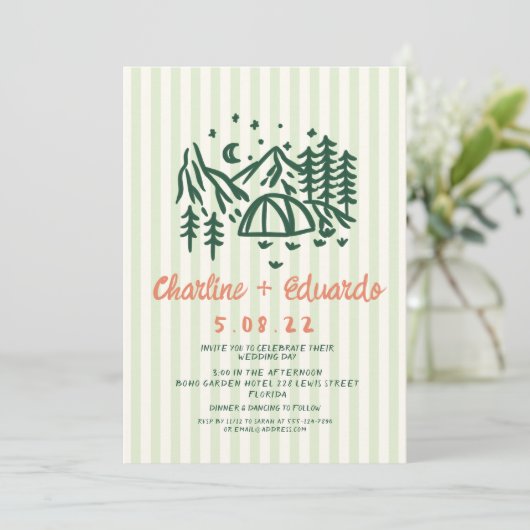 Hand getrokken Camp Natuur Scribble Bruiloft Kaart (Staand voorkant)