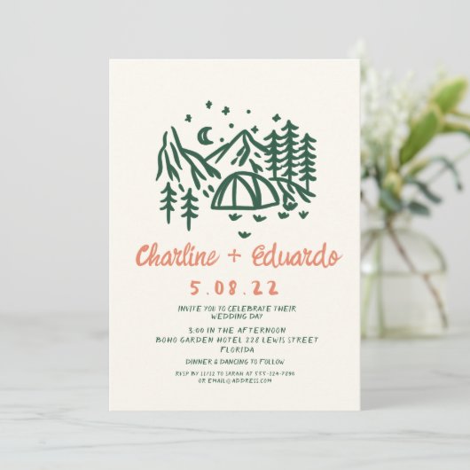 Hand getrokken Camp Natuur Scribble Bruiloft Kaart (Staand voorkant)