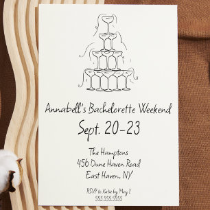 Hand getrokken Champagne Bachelorette Party Weeken Kaart