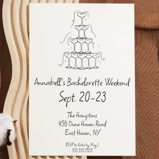 Hand getrokken Champagne Bachelorette Party Weeken Kaart