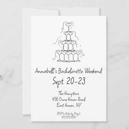 Hand getrokken Champagne Bachelorette Party Weeken Kaart (Voorkant)