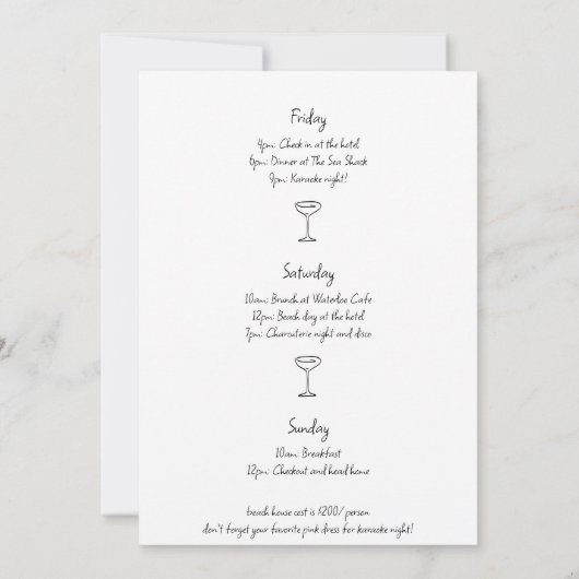 Hand getrokken Champagne Bachelorette Party Weeken Kaart (Achterkant)