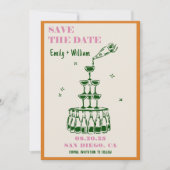 Hand getrokken Champagne Bewaar de datum bruiloft Kaart (Voorkant)