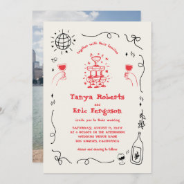 Hand getrokken champagne cocktail grillige bruilof kaart