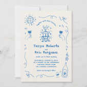 Hand getrokken champagne cocktail grillige bruilof kaart (Voorkant)